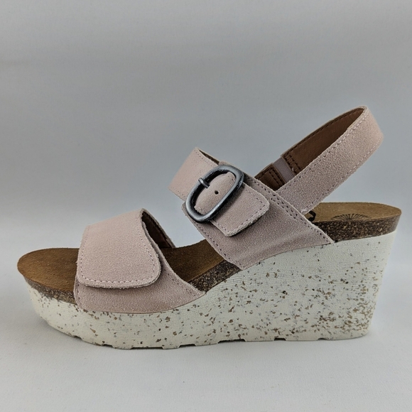 OTBT Peasant Wedge Platform Slingback Sandal Suede Leather Rosetta Blush 8 NWOB - Picture 2 of 13